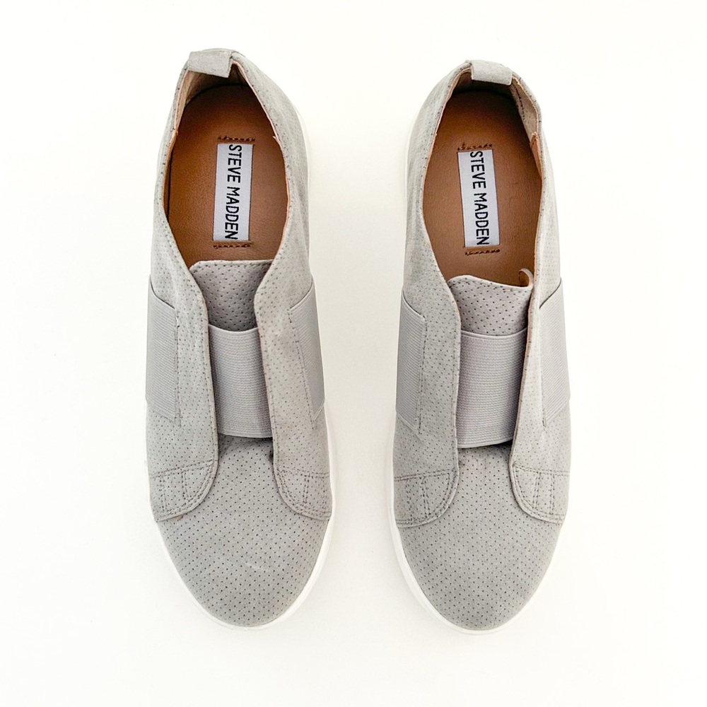 Steve Madden Brad Slip-On Sneakers Light Gray Platform Shoes Casual Comfort 7.5 - Picture 2 of 8